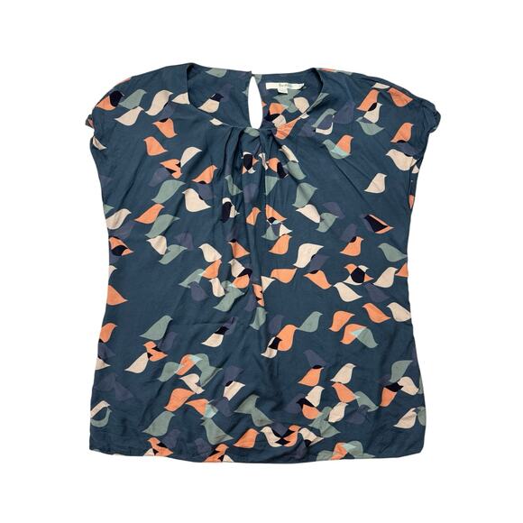 BODEN Lovebirds Viscose Silk Peter Pan Collar Blouse Size 12 US Blue Pink White - Picture 4 of 9